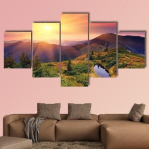 Dawn In Mountains Carpathians - Nature 5 Panel Canvas Art Wall Decor