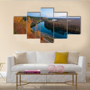 Dawn Over River - Nature 5 Panel Canvas Art Wall Decor