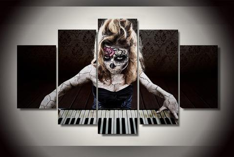 Day Of Dead Concert - Abstract 5 Panel Canvas Art Wall Decor Day Of Dead Concert - Abstract 5 Panel Canvas Art Wall Decor