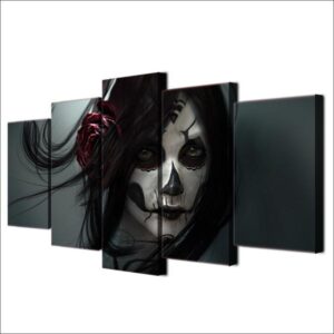 Day Of The Dead Face Girl - Festival 5 Panel Canvas Art Wall Decor