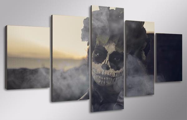 Day Of The Dead Face Group - Abstract 5 Panel Canvas Art Wall Decor Day Of The Dead Face Group - Abstract 5 Panel Canvas Art Wall Decor
