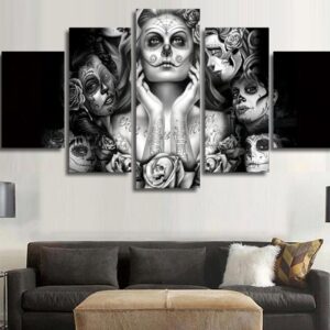 Day Of The Dead Face Ladies - Movie 5 Panel Canvas Art Wall Decor