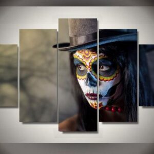 Day Of The Dead Face Makeup Hat - Festival 5 Panel Canvas Art Wall Decor