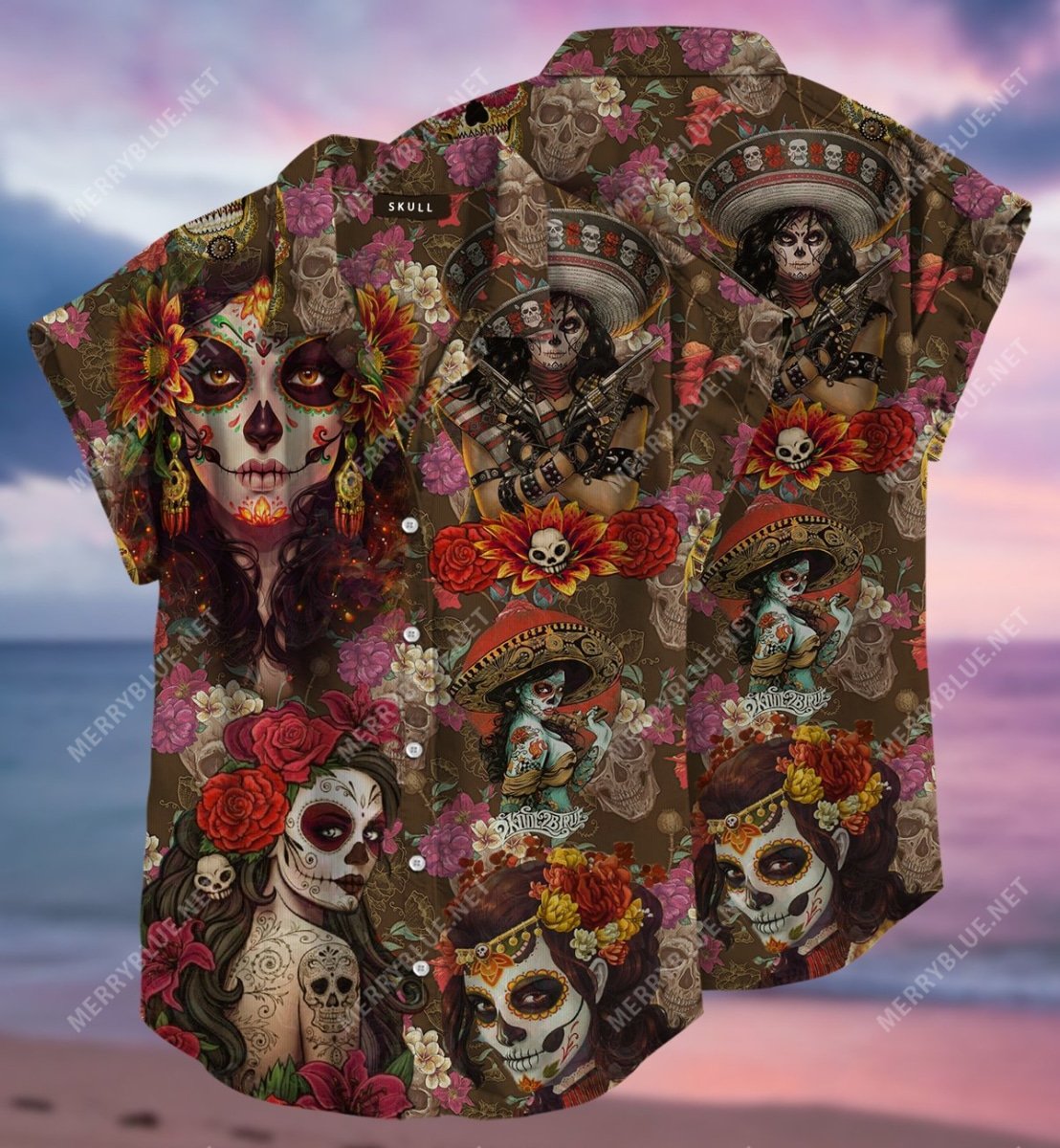 Day Of The Dead Sugar Skull All Over Printed Hawaiian Shirt Day Of The Dead Sugar Skull All Over Printed Hawaiian Shirt