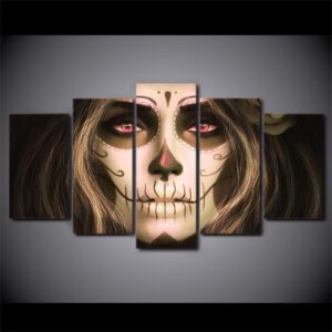 Day of the Dead Face 04 - Abstract 5 Panel Canvas Art Wall Decor