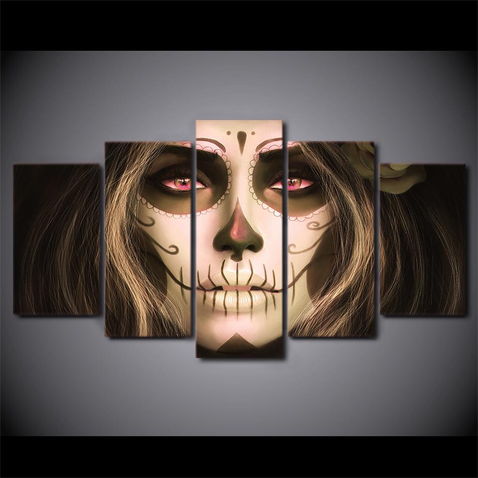 Day of the Dead Face 04 - Abstract 5 Panel Canvas Art Wall Decor Day of the Dead Face 04 - Abstract 5 Panel Canvas Art Wall Decor