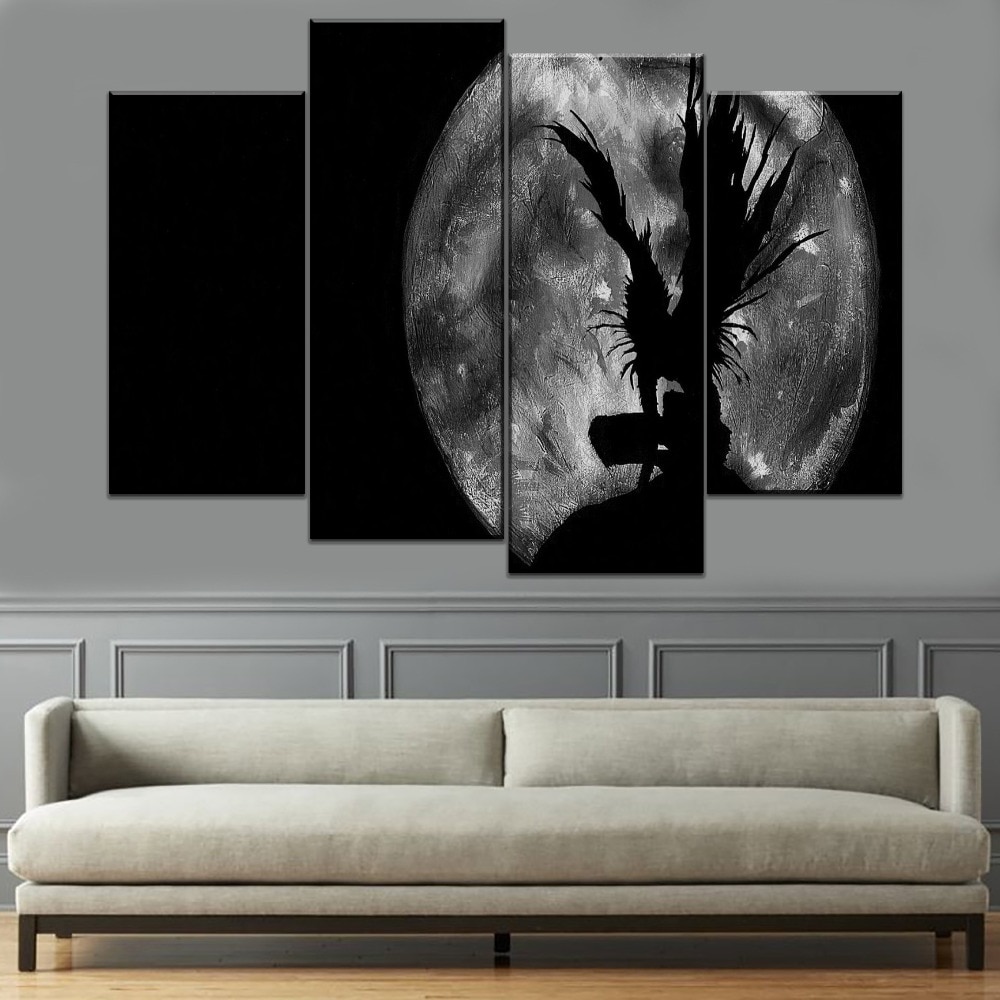 Death Note Ryuk In Moon Night Anime 4 Pieces - 4 Panel Canvas Art Wall Decor Death Note Ryuk In Moon Night Anime 4 Pieces - 4 Panel Canvas Art Wall Decor