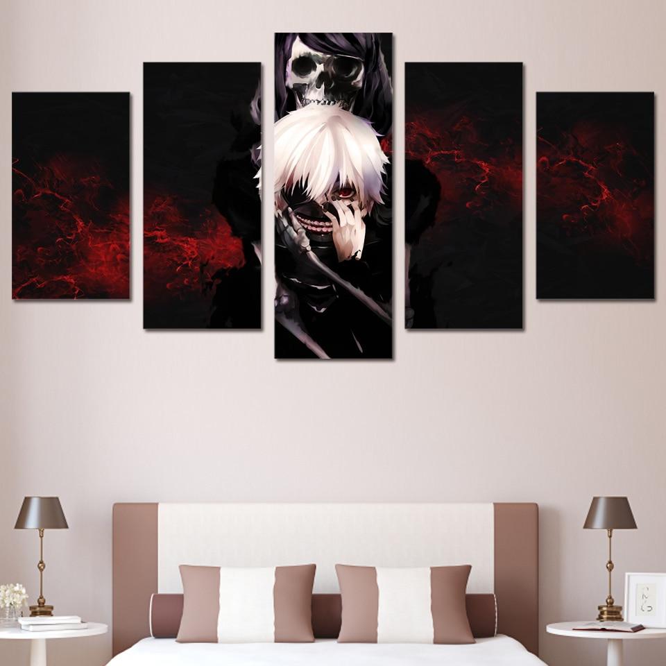 Death Skeleton Skull - Abstract 5 Panel Canvas Art Wall Decor Death Skeleton Skull - Abstract 5 Panel Canvas Art Wall Decor