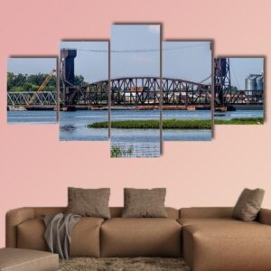 Decatur Alabama Tennessee River Draw-Bridge - Nature 5 Panel Canvas Art Wall Decor