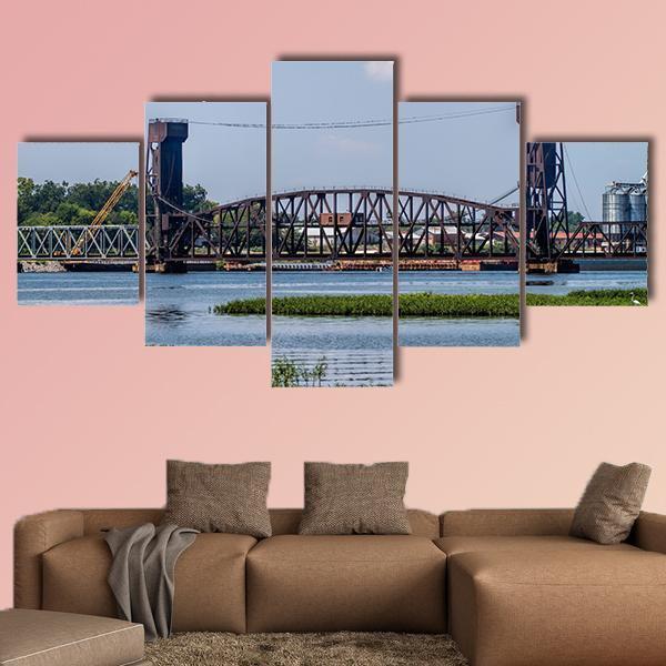 Decatur Alabama Tennessee River Draw-Bridge - Nature 5 Panel Canvas Art Wall Decor Decatur Alabama Tennessee River Draw-Bridge - Nature 5 Panel Canvas Art Wall Decor