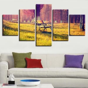 Deck Chair And Trees Sunshine - Nature 5 Panel Canvas Art Wall Decor