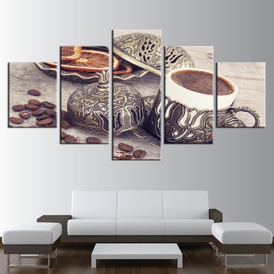 Decor Coffee Bean And Coffee Cup Kitchen - Nature 5 Panel Canvas Art Wall Decor Decor Coffee Bean And Coffee Cup Kitchen - Nature 5 Panel Canvas Art Wall Decor