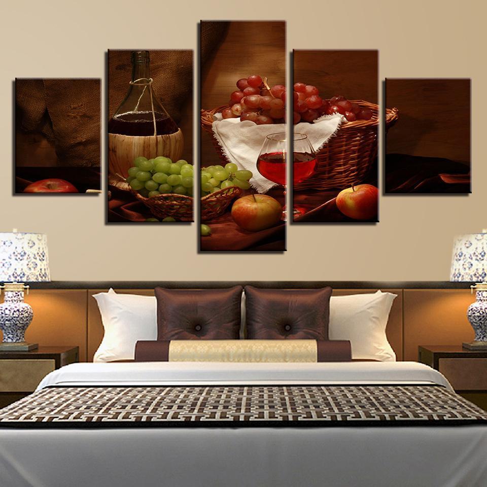Decor Kitchen Rwine Fruits Classical Restaurant - Wine 5 Panel Canvas Art Wall Decor Decor Kitchen Rwine Fruits Classical Restaurant - Wine 5 Panel Canvas Art Wall Decor