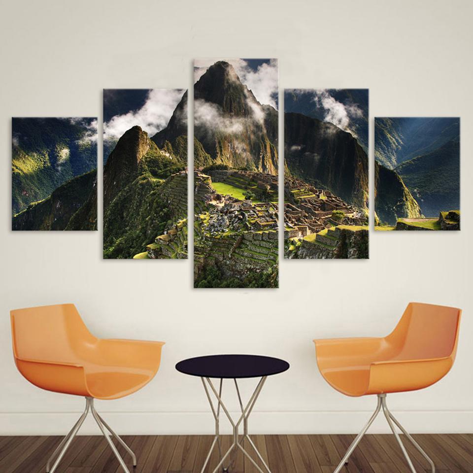 Decor Machu Picchu Peru Mountains Clouds Hills Landscape - Nature 5 Panel Canvas Art Wall Decor Decor Machu Picchu Peru Mountains Clouds Hills Landscape - Nature 5 Panel Canvas Art Wall Decor