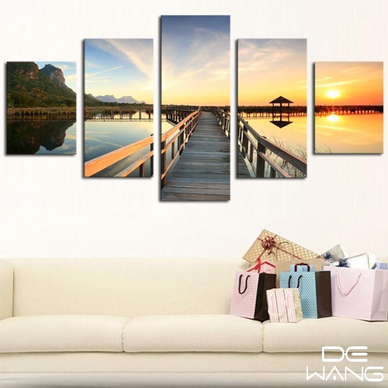 Decorative Lake And Sunset - Nature 5 Panel Canvas Art Wall Decor Decorative Lake And Sunset - Nature 5 Panel Canvas Art Wall Decor