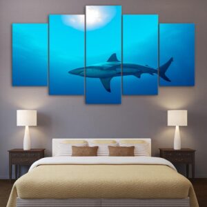 Deep Blue Ocean 1 - Animal 5 Panel Canvas Art Wall Decor