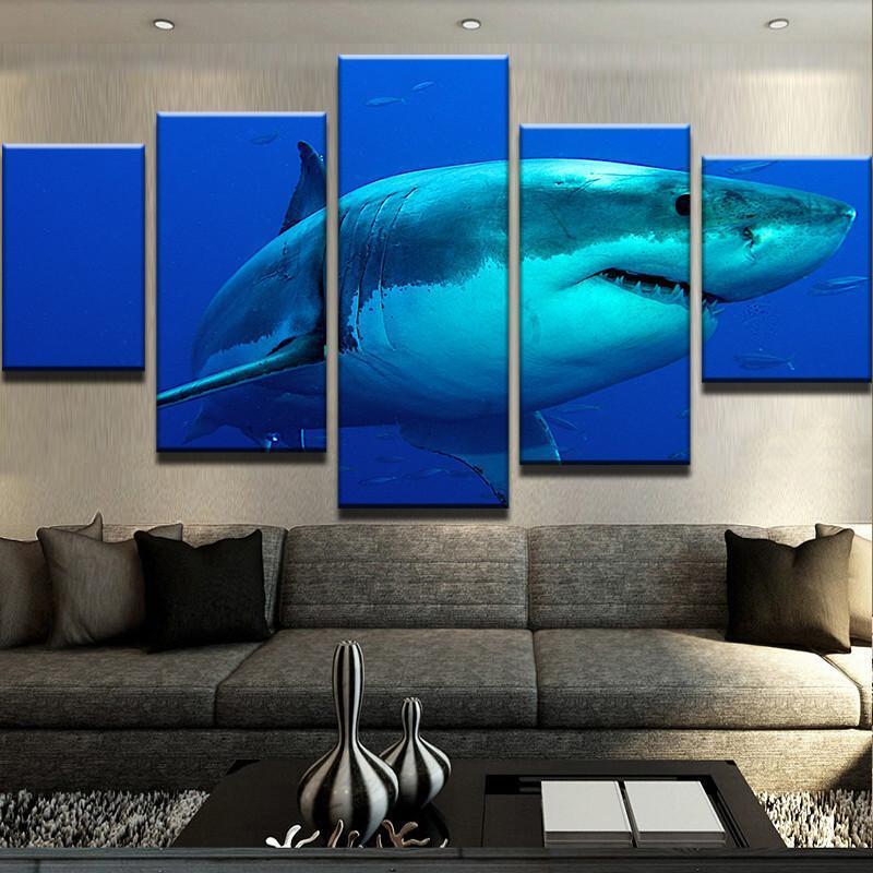 Deep Blue Shark - Animal 5 Panel Canvas Art Wall Decor Deep Blue Shark - Animal 5 Panel Canvas Art Wall Decor