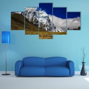 Deep Blue Sky And Ice Capped Peaks Of Himalayan Mountain - Nature 5 Panel Canvas Art Wall Decor