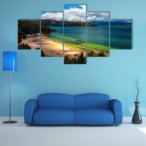 Deep Green And Blue Colors Of Lake Tota - Nature 5 Panel Canvas Art Wall Decor