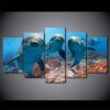 Deep Ocean Swimming Dolphin - Animal 5 Panel Canvas Art Wall Decor