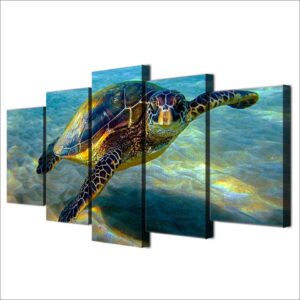 Deep Ocean Turtles - Animal 5 Panel Canvas Art Wall Decor