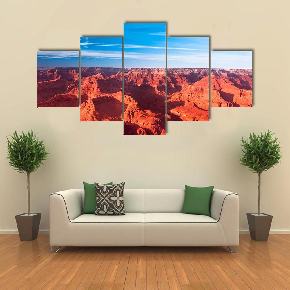 Deep Orange Sunset At The Grand Canyon - Nature 5 Panel Canvas Art Wall Decor Deep Orange Sunset At The Grand Canyon - Nature 5 Panel Canvas Art Wall Decor