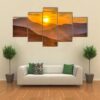 Deep Orange Sunset Behind The Mountains - Nature 5 Panel Canvas Art Wall Decor