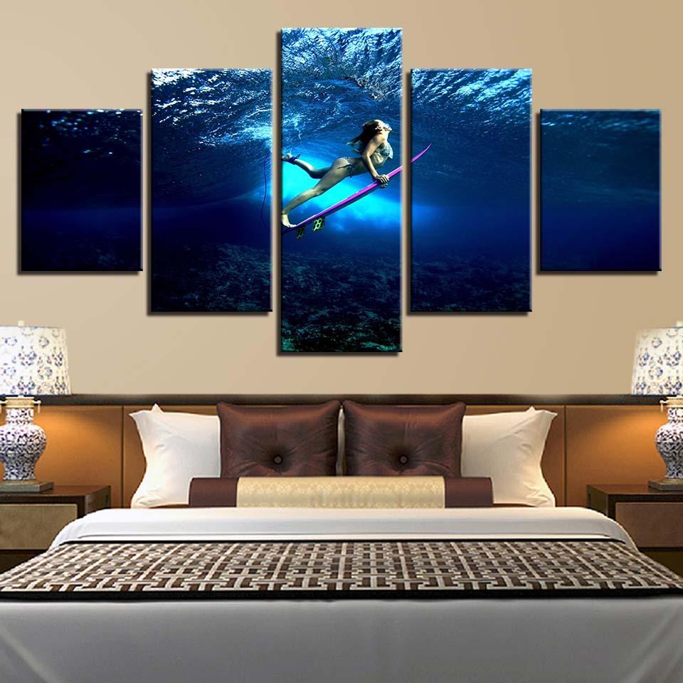 Deep Sea Girl Diving - Abstract 5 Panel Canvas Art Wall Decor Deep Sea Girl Diving - Abstract 5 Panel Canvas Art Wall Decor