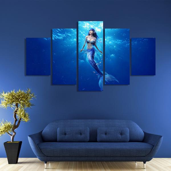 Deep Sea Mermaid 01 - Ocean 5 Panel Canvas Art Wall Decor Deep Sea Mermaid 01 - Ocean 5 Panel Canvas Art Wall Decor
