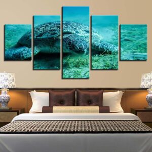 Deep Sea Turtle - Animal 5 Panel Canvas Art Wall Decor