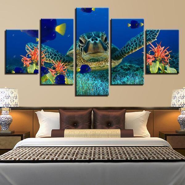 Deep Sea Turtles Animal - 5 Panel Canvas Art Wall Decor Deep Sea Turtles Animal - 5 Panel Canvas Art Wall Decor
