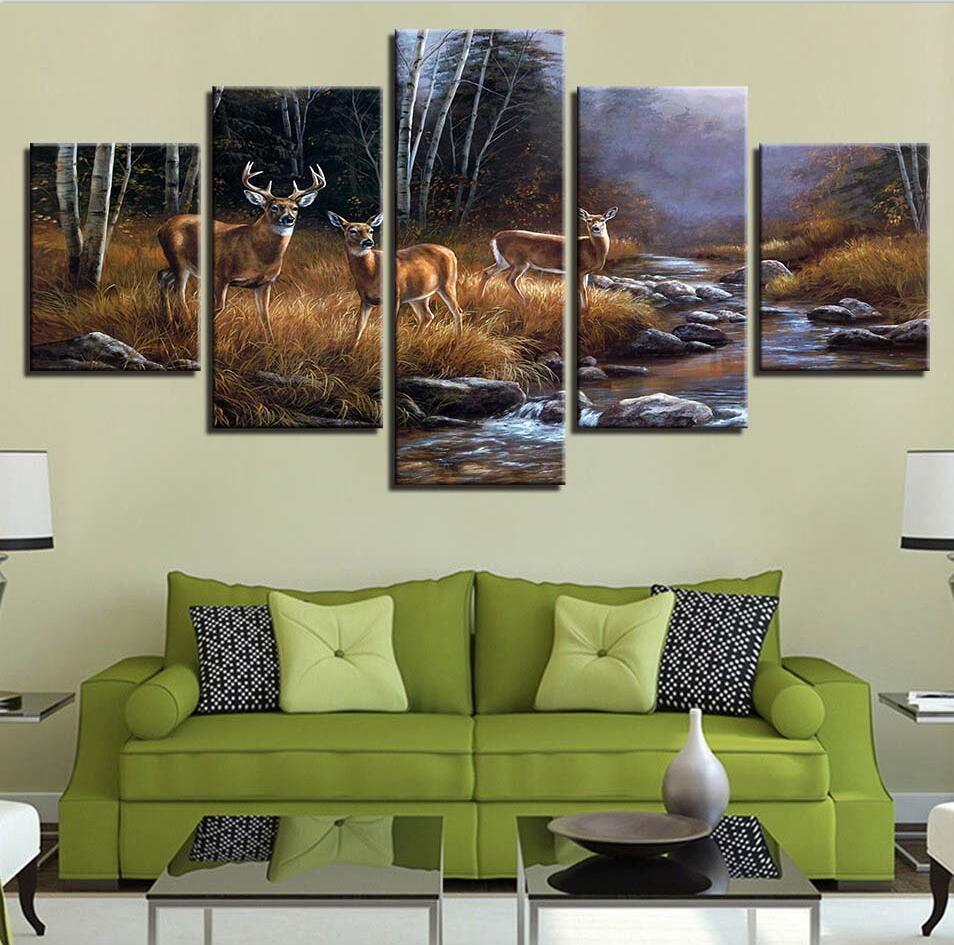 Deer 20 - Animal 5 Panel Canvas Art Wall Decor Deer 20 - Animal 5 Panel Canvas Art Wall Decor