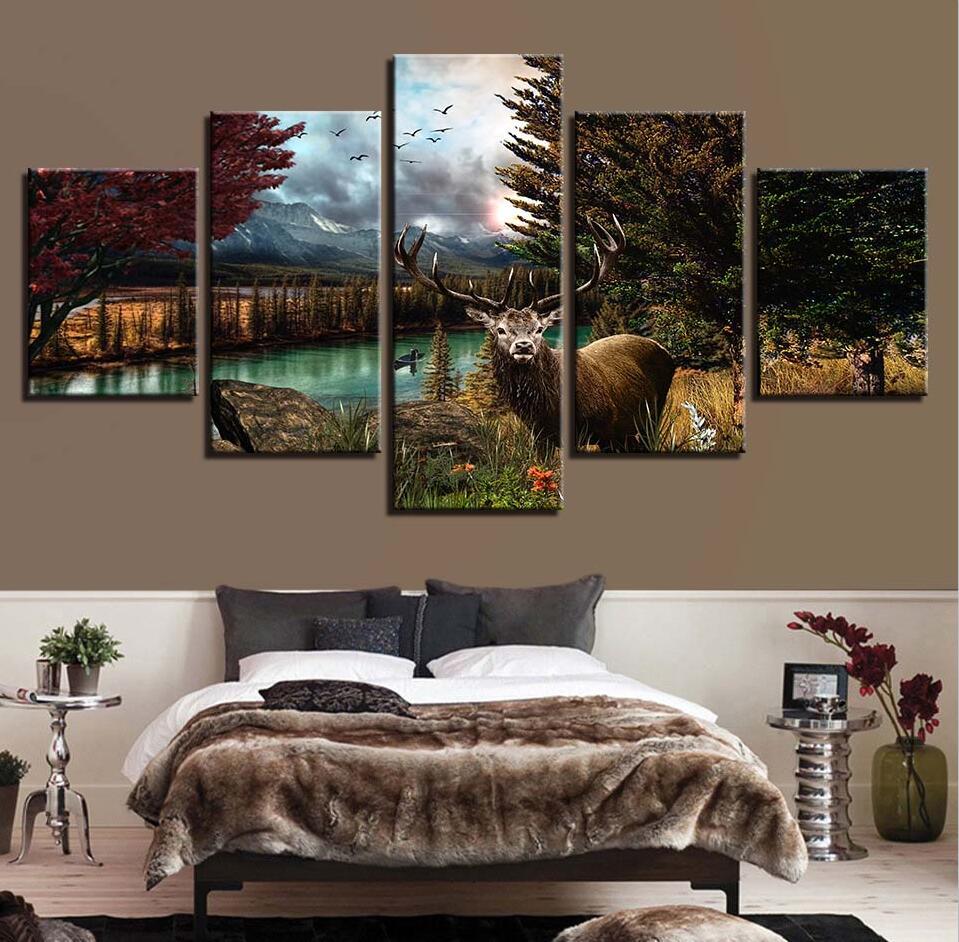 Deer 21 - Animal 5 Panel Canvas Art Wall Decor Deer 21 - Animal 5 Panel Canvas Art Wall Decor