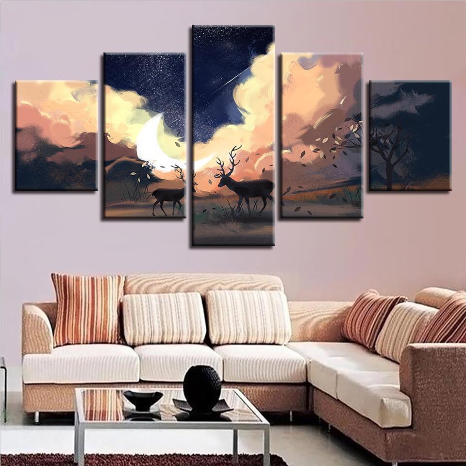 Deer 36 - Animal 5 Panel Canvas Art Wall Decor Deer 36 - Animal 5 Panel Canvas Art Wall Decor