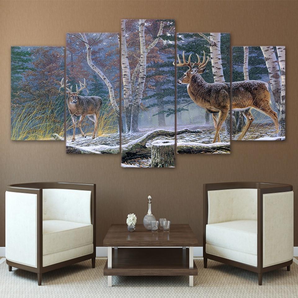 Deer 38 - Animal 5 Panel Canvas Art Wall Decor Deer 38 - Animal 5 Panel Canvas Art Wall Decor
