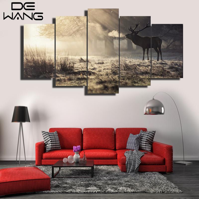 Deer Alone - Animal 5 Panel Canvas Art Wall Decor Deer Alone - Animal 5 Panel Canvas Art Wall Decor