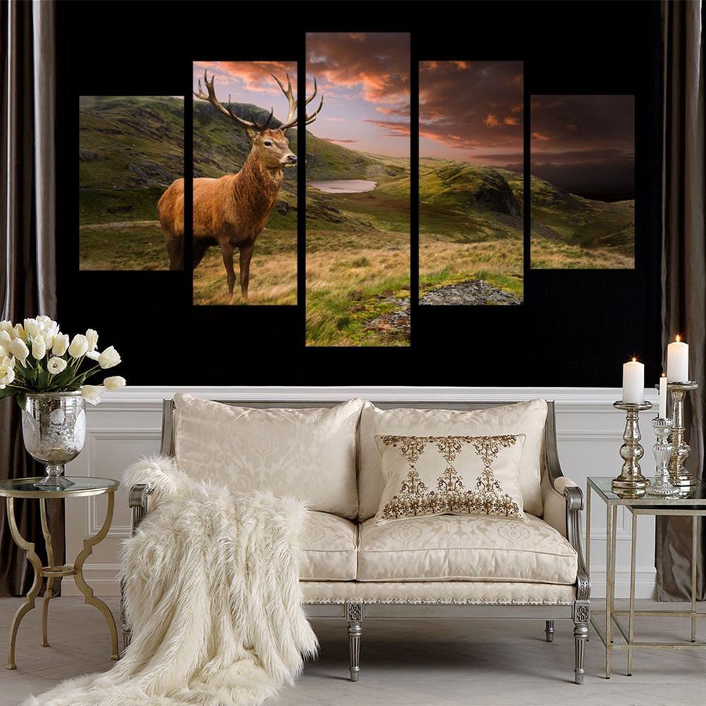 Deer Antelope On The Plateau - Animal 5 Panel Canvas Art Wall Decor Deer Antelope On The Plateau - Animal 5 Panel Canvas Art Wall Decor