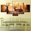 Deer At Dawn - Animal 5 Panel Canvas Art Wall Decor
