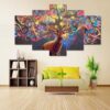 Deer Color Tree Antlers - Abstract Animal 5 Panel Canvas Art Wall Decor