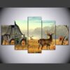 Deer Cuadrosation - Animal 5 Panel Canvas Art Wall Decor