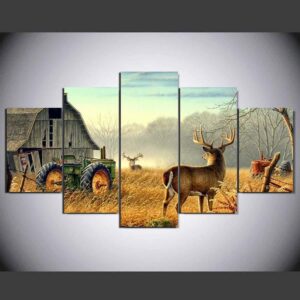 Deer Cuadrosation - Animal 5 Panel Canvas Art Wall Decor