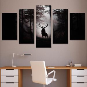 Deer Elk Moose Reindeer - Animal 5 Panel Canvas Art Wall Decor