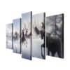 Deer Elks Running Horse Snow Forest - Animal 5 Panel Canvas Art Wall Decor