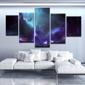 Deer Fantasy World - Abstract Animal 5 Panel Canvas Art Wall Decor