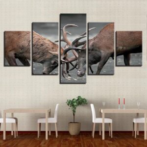Deer Fighting - Animal 5 Panel Canvas Art Wall Decor