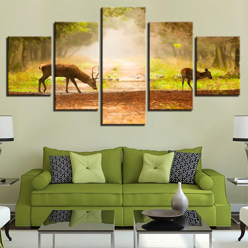 Deer Fores 1 - Animal 5 Panel Canvas Art Wall Decor Deer Fores 1 - Animal 5 Panel Canvas Art Wall Decor