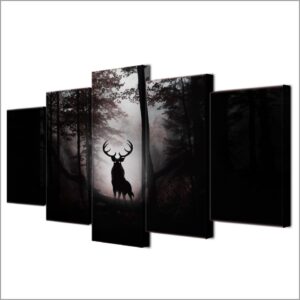 Deer Forest Derevya - Animal 5 Panel Canvas Art Wall Decor