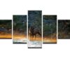 Deer Forest Elk Wild Lake - Nature 5 Panel Canvas Art Wall Decor