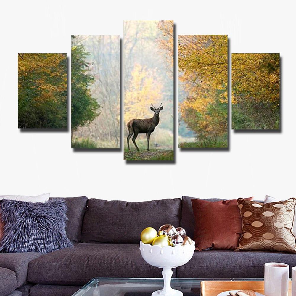 Deer Forest Tree - Animal 5 Panel Canvas Art Wall Decor Deer Forest Tree - Animal 5 Panel Canvas Art Wall Decor