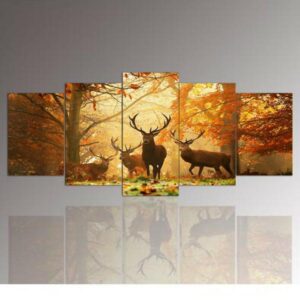 Deer Forest - Animal 5 Panel Canvas Art Wall Decor